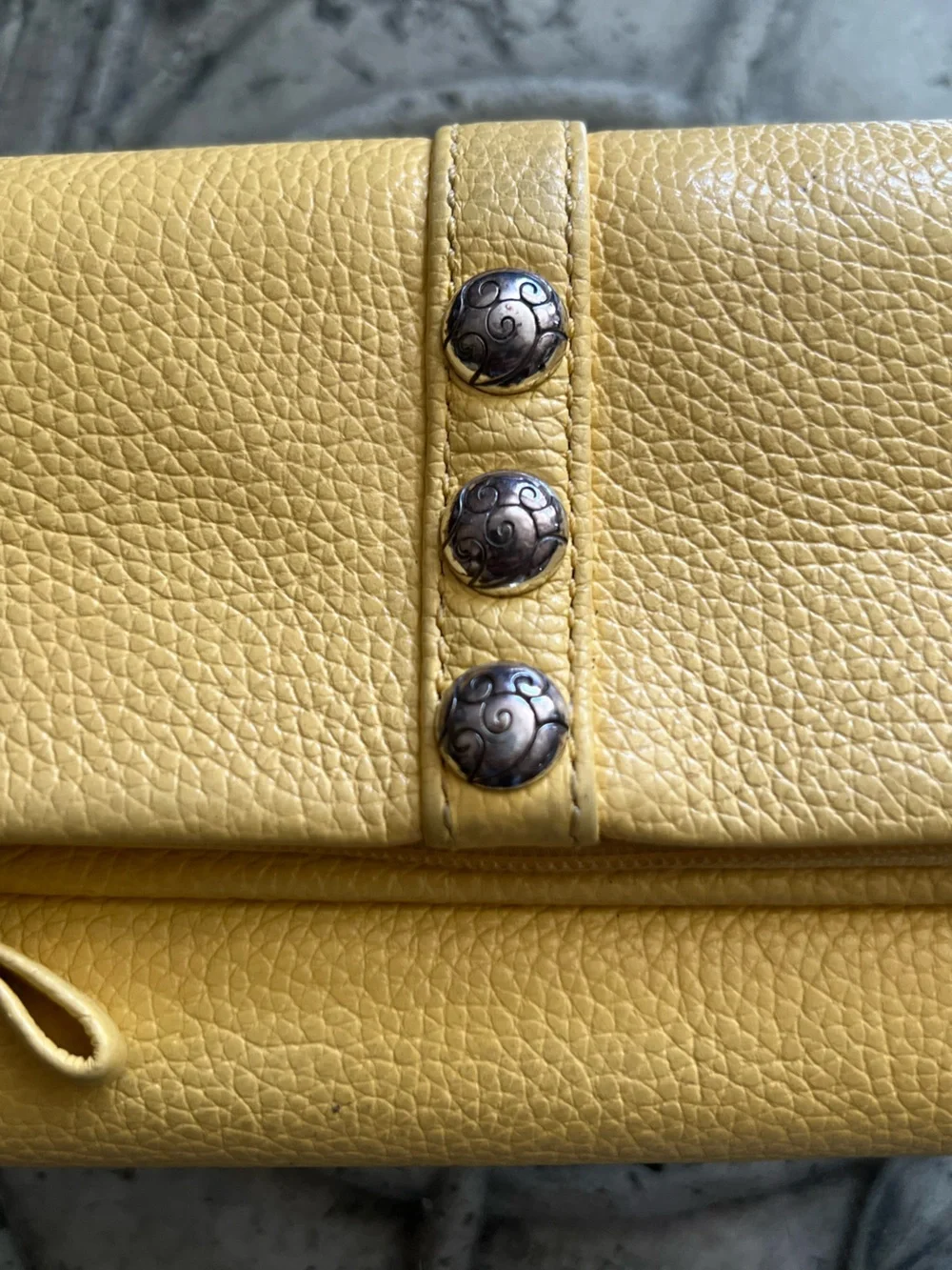 Brighton Nolita yellow pebbled leather wallet silver hardware magnetic closure